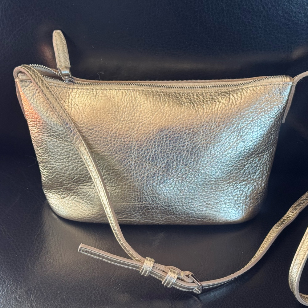 NEW Mini Crossbody Bag in Soft Grain Light Gold Metallic Leather Purse